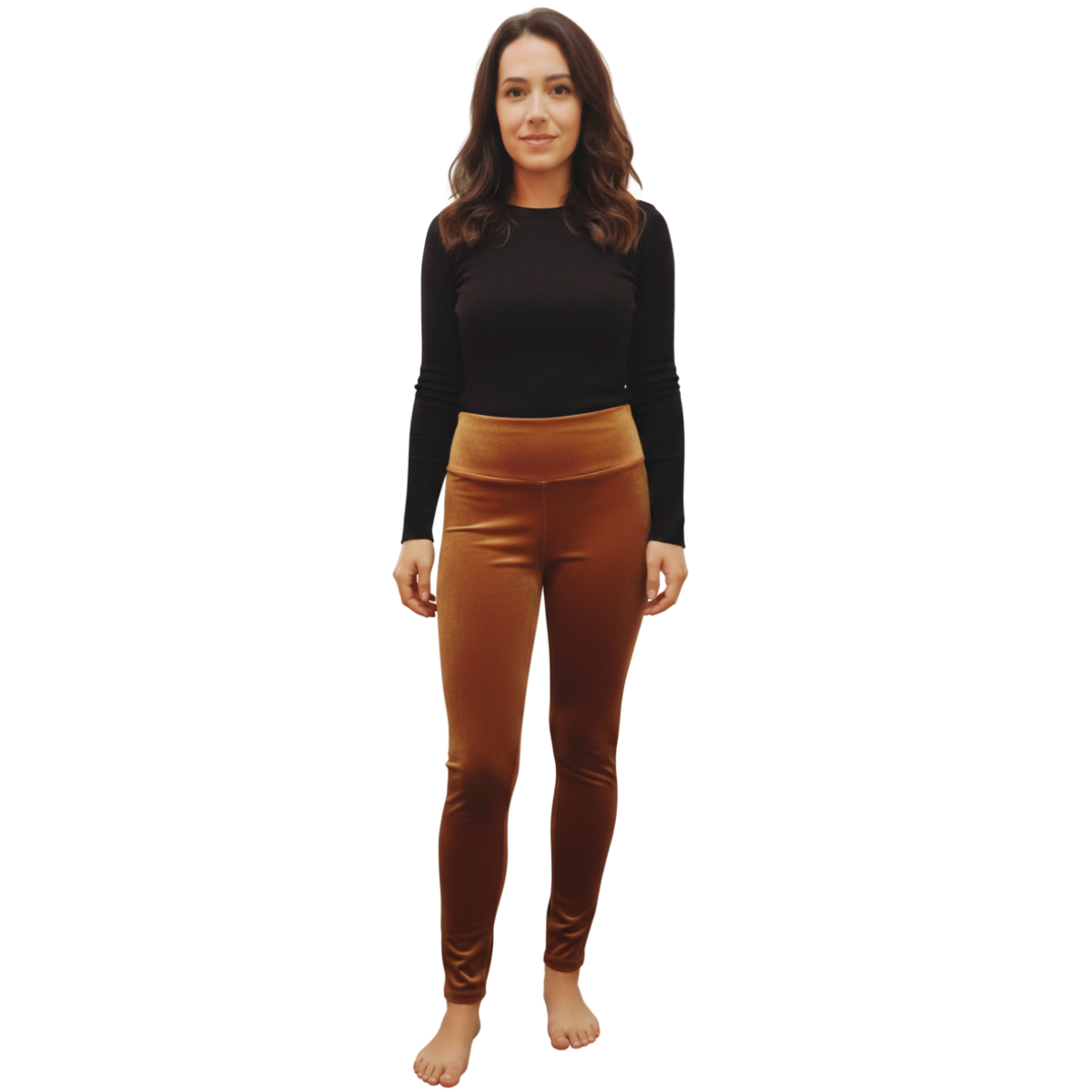 Süet Polyester Yüksek Bel Fermuarlı Tayt