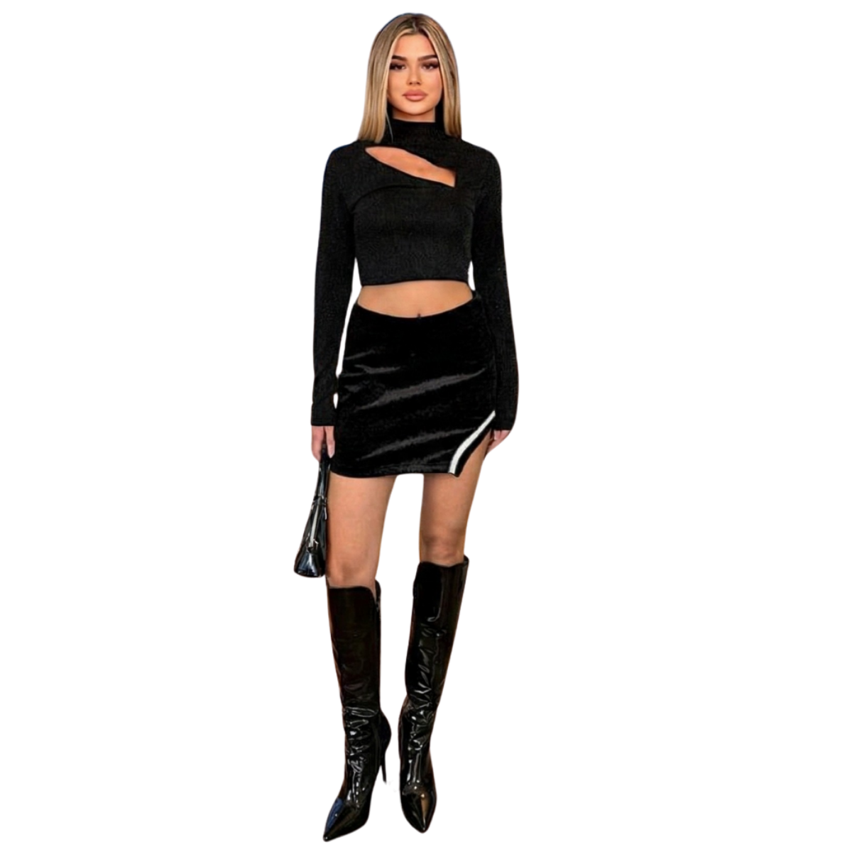 Simli Degaje Detaylı Crop Bluz