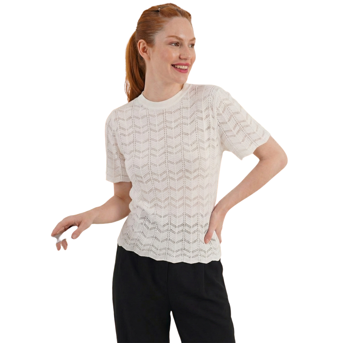 Delikli Kısa Kol Bluz